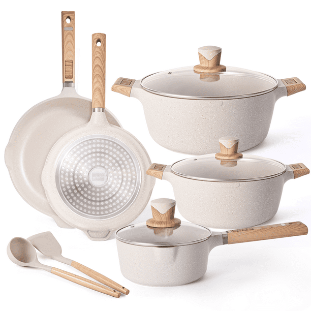 Caannasweis 10 Pieces Pots and Pans Granite Stone Cookware Set Non ...